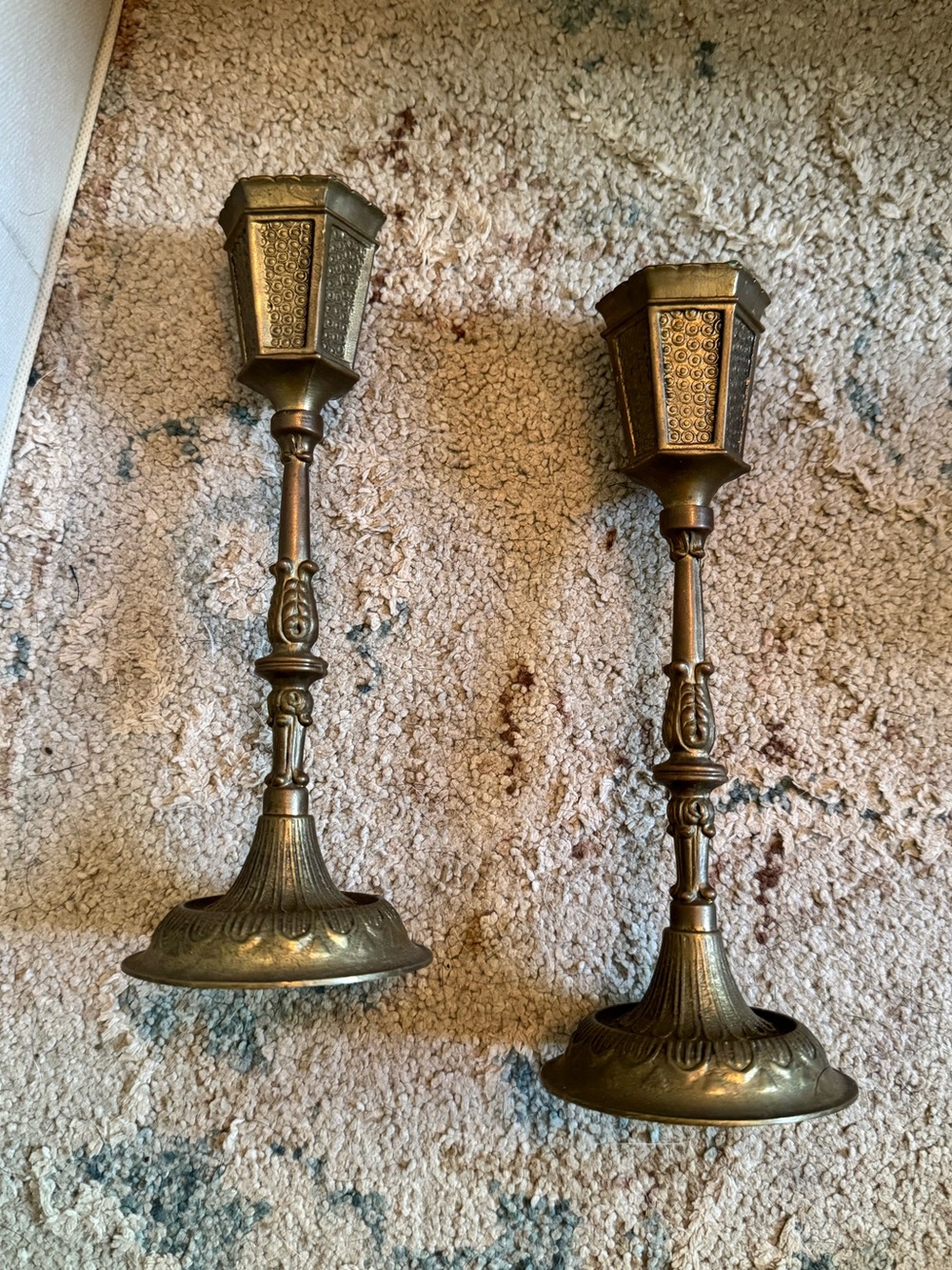 Brass-tone Vintage Style Candlestick Pair - Decorative Home Accent